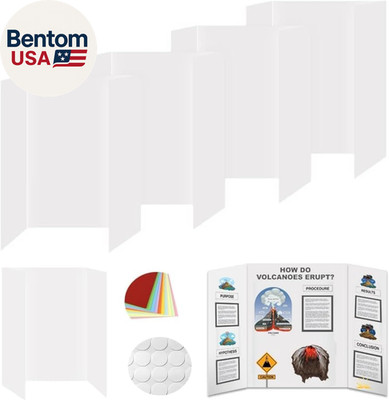 4 Pcs Small Tri-Fold Poster Boards with Double Sided Tapes and Cardboard,21.2X13