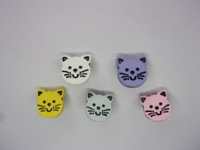 Pack Of 6 Cat Kitten Face Novelty Baby Buttons 15mm Choice Of Colour
