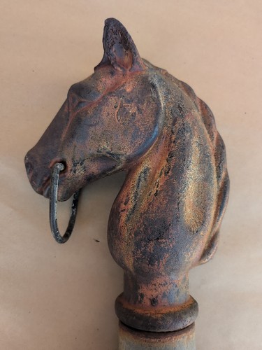 Antique Cast Iron Horse Head Hitching Post TieDown 10" Rustic Cowboy Horse Hitch - Picture 5 of 11