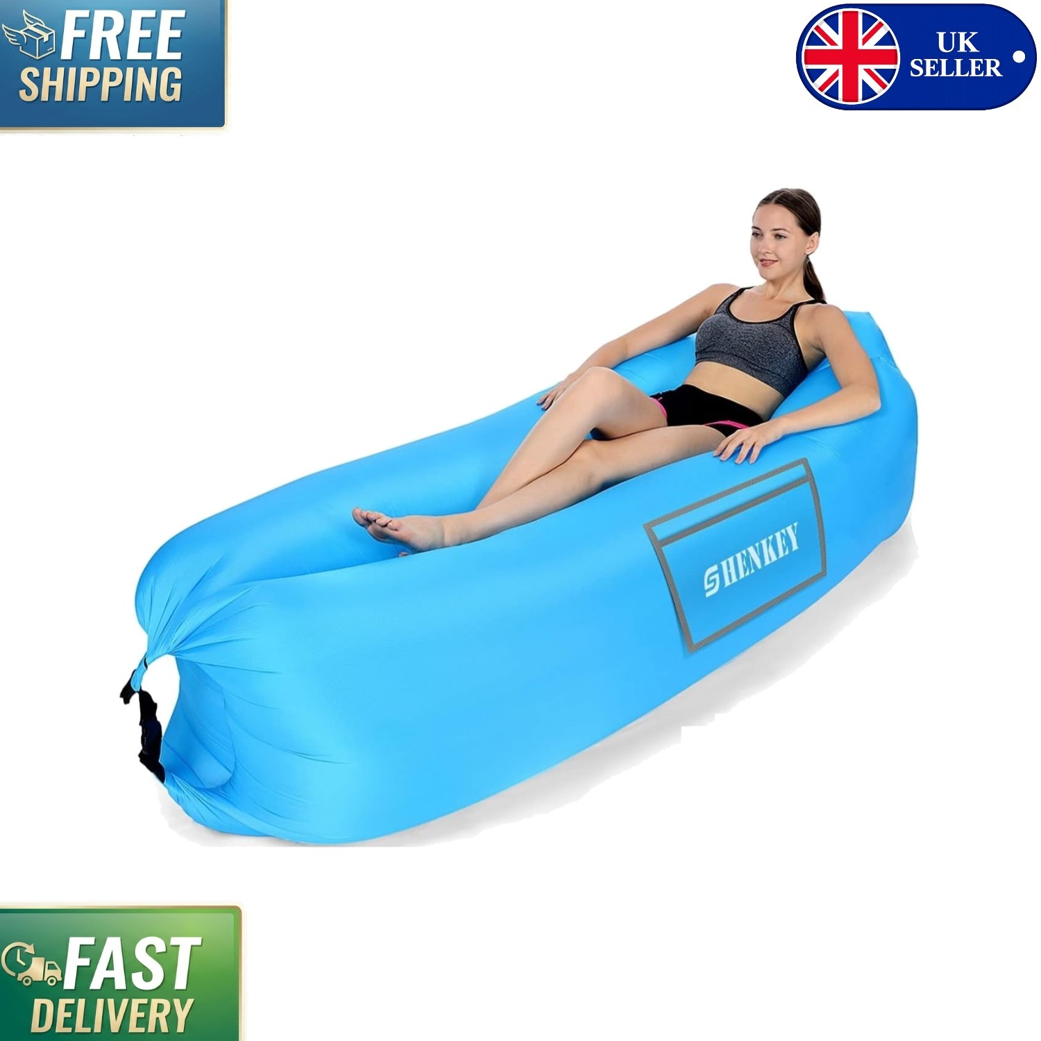 Versatile Inflatable Lounger with Pockets - Ideal for Camping, Beach & Festivals