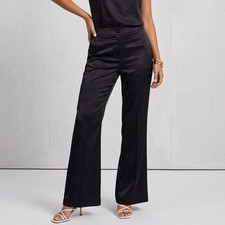 NEW ZARA WOMAN Black SATIN Flare Leg Trousers Dress Pants MEDIUM High Rise