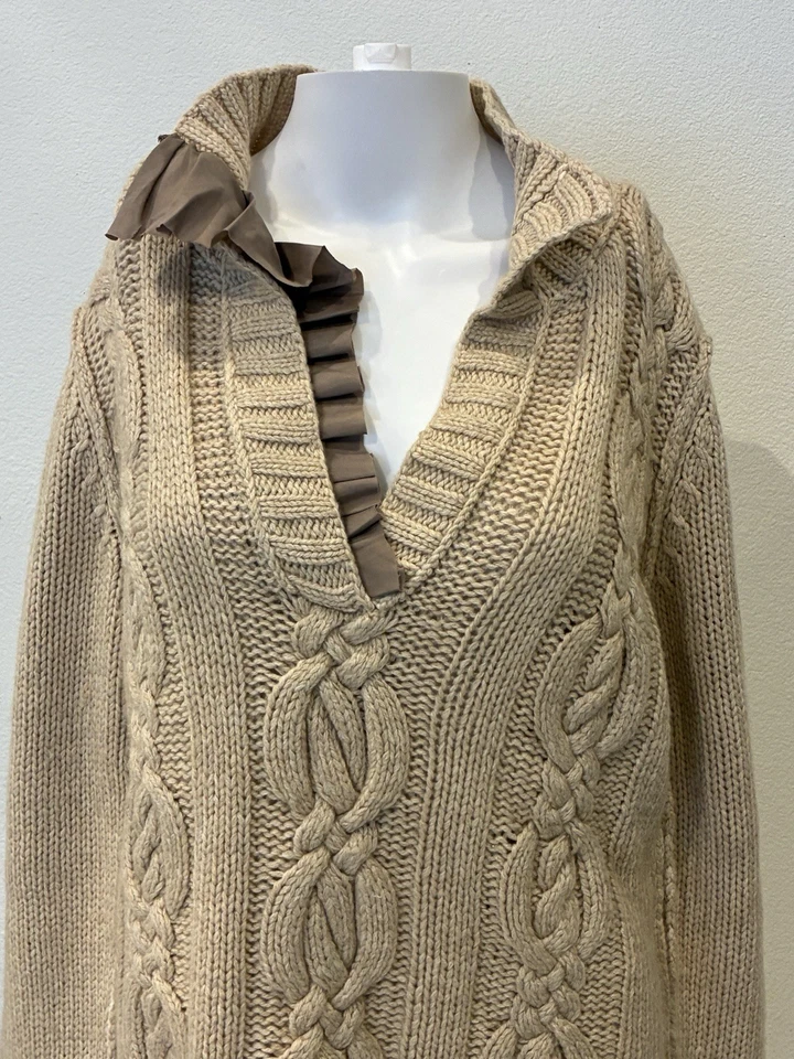 Suéter De Colección Banana Republic Heritage Tejido con Cable Para Mujer L Lana Volantes Dinero Antiguo Foto 2 de 4
