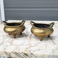 Chinese Antique Bronze Pair of Tripod Censers Xuande marks c19th 835 grams QING