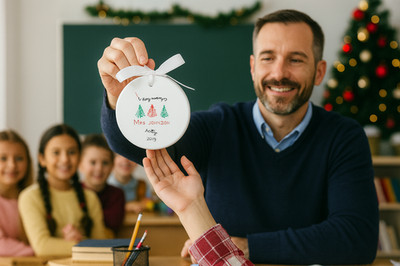 Custom Teacher Christmas Ornament   Personalized Name & Year   Gift Box Included