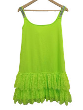 Letticia Neon Lime Green Mini Dress with Lace Hem