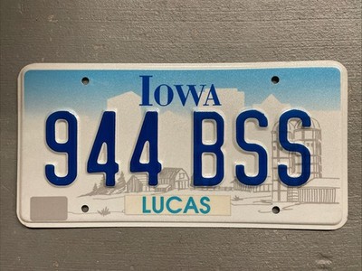 VINTAGE IOWA LICENSE PLATE EMBOSSED FARM-SILO 944-BSS  LUCAS MINT!!! 