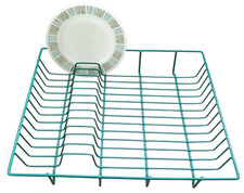 Vintage Green Plastic Coated Wire Plate Rack Stand Drainer Storage Holder