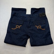 Rocawear Jeans Mens 46x33.5 Dark Wash Baggy Classic Fit Pocket Logos Hip Hop Y2K