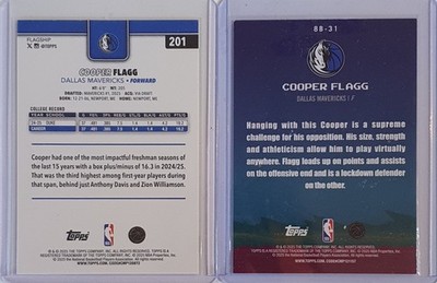 2025 Topps Cooper Flagg Lot of 2x Rookie #201 #8B-31 RC - Ready to