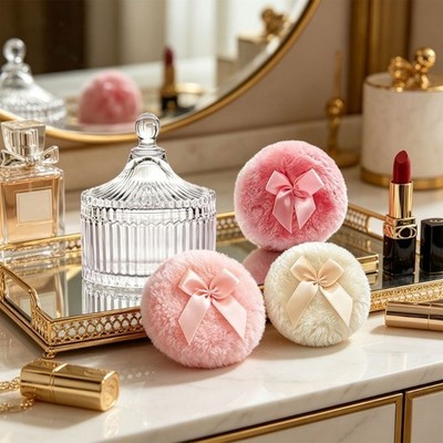 Fluffies Cloud Like Powder Puff 3PCS Set And Clear Storage Jars For Makeup