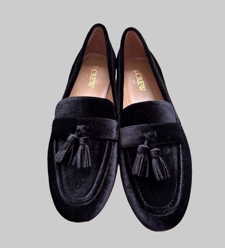 J.Crew Factory Velvet Tassel Loafers Black Size 7 BU505 New In Box