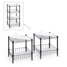 Black 2 To 4-Tier Steel Stackable Garage Storage Shelving Unit with Baskets and