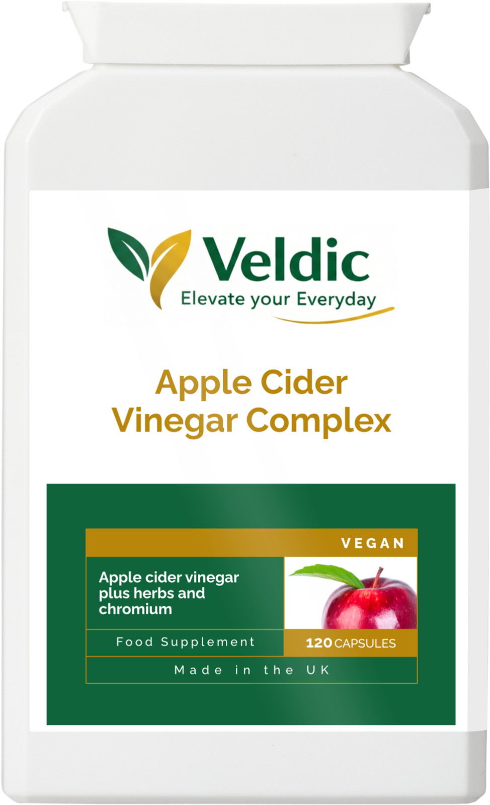 Veldic Apple Cider Vinegar Complex 120 Caps ACV Chromium Vegan Turmeric