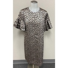 BANANA REPUBLIC Metallic Leopard Animal Pattern Puff Sleeve Shift Dress sz 6 NWT