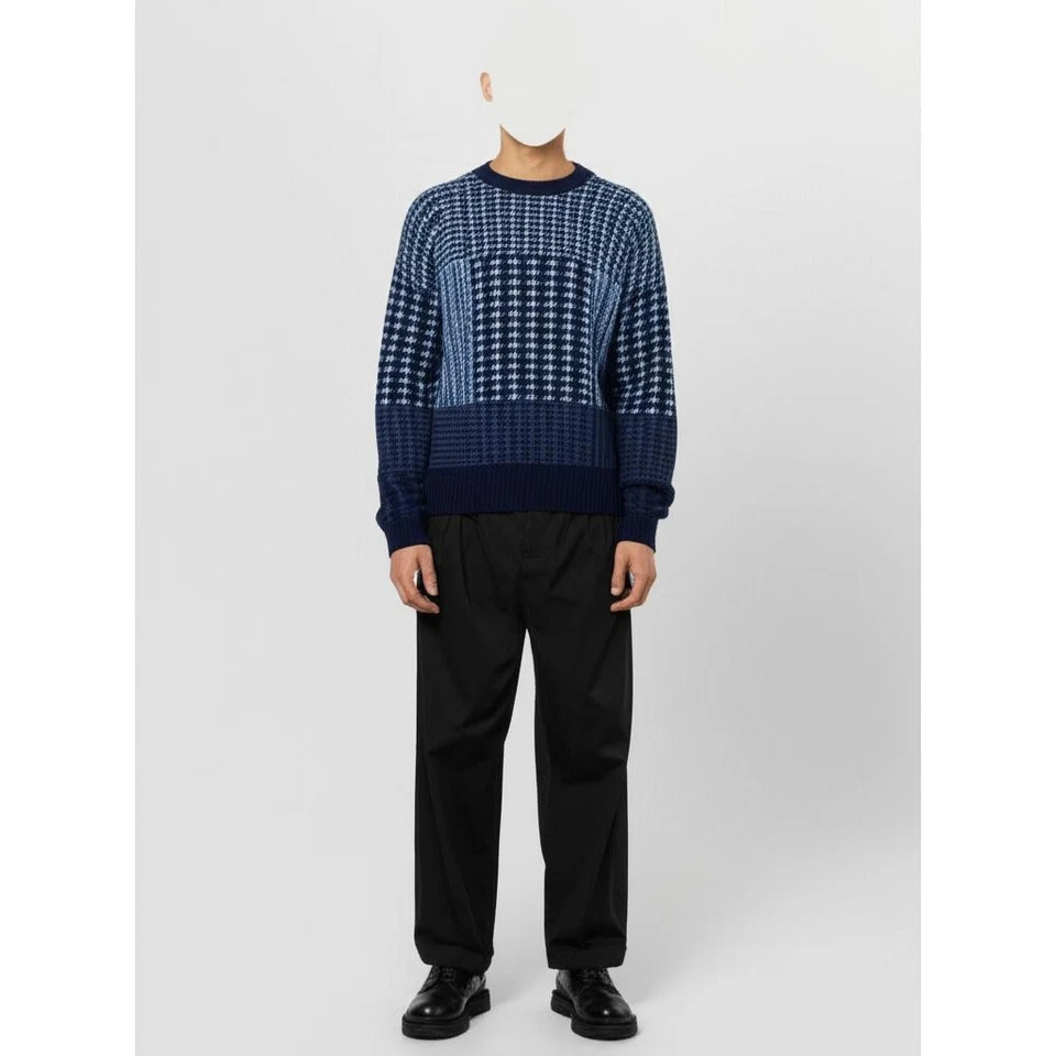 Pendleton Crewneck Sweater Mens Size Medium Blue Houndstooth Wool Cabin Cozy - Image 3 of 4