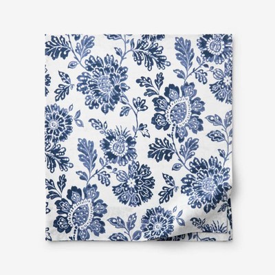 Floral Indigo Garden Classic Cool Cotton Percale Flat Bed Sheet - Blue, Twin/...