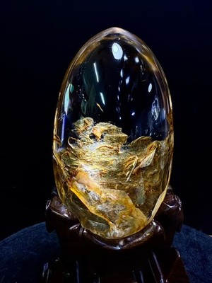 1.8LB TOP Natural Yellow Gum Flower Quartz Crystal Ornament+Stand Reiki