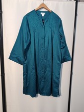 Miss Elaine Front Snap Green Embroidered Robe Housecoat Pocket Small Grannycore