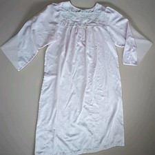 Miss Elaine Pale Pink Satin Long Sleeve Nightgown Lace Embroidery Cottage Size L