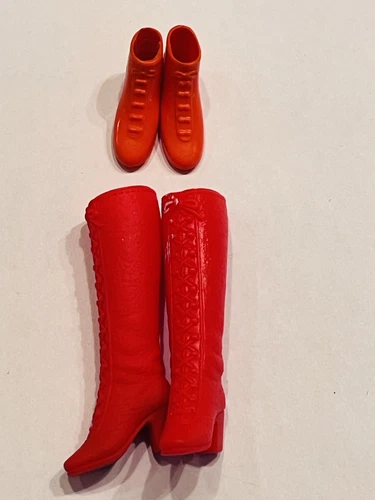 Vintage Barbie Francie Doll Squishy Orange Ankle Boots & Red Lace Up Boots BIN37