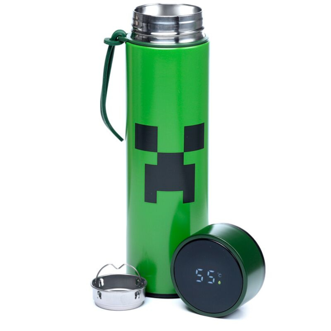 Minecraft Creeper Digital Thermometer Bottle Hot Cold Insulated Travel Flask