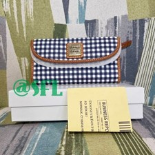   Dooney  Bourke Gingham Coated Cotton Continental Clutch Wallet In Navy Plaid