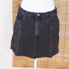 Abercrombie Fitch Distressed Black Denim Mini Skirt 31/12 Raw Hem Natural Rise