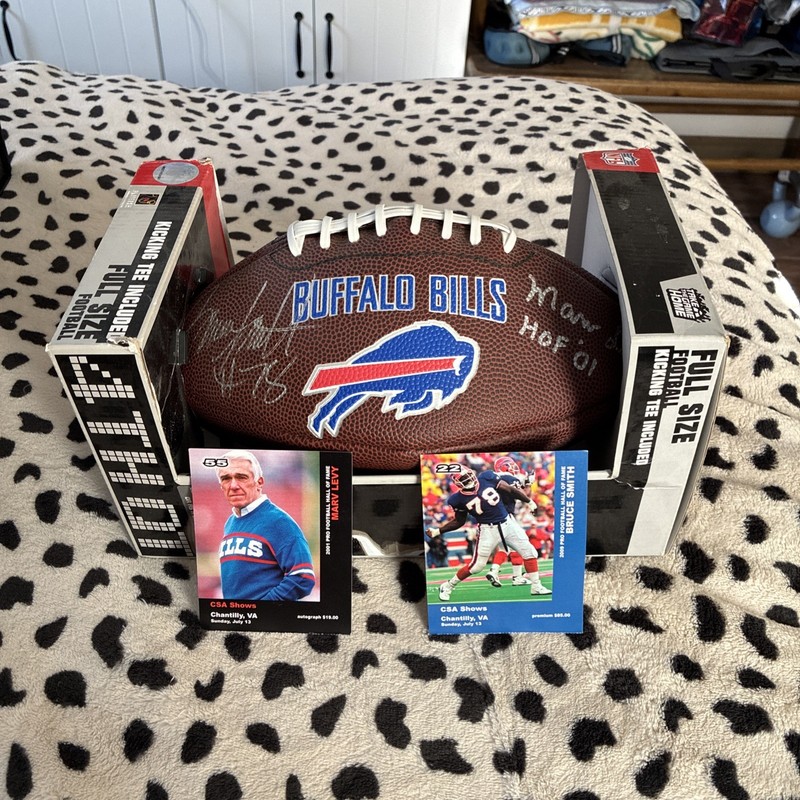 BRUCE SMITH MARV LEVY AUTOGRAPHED Buffalo Bills Football Signed w/tickets 🔥