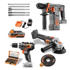 20V Kit visseuse sans fil, marteau perforateur & meuleuse d'angle, accessoires✓