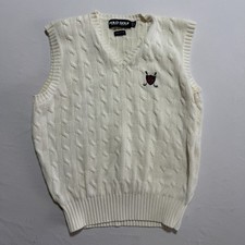 Vintage Polo Golf Ralph Lauren Cable Knit Sweater Vest M Cream Golf Club Crest