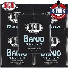 5-PACK SIT B51024 Medium Loop End Stainless Steel 5-String Banjo Strings 10-10