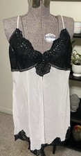 Womens Valerie Steven  s Large Beige Black Lace Chemise Sheer Nightgown