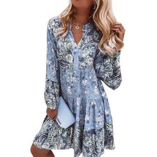 Women Mini Dress Short Holiday Tunic Floral Aztec Print Ladies Summer Sundress