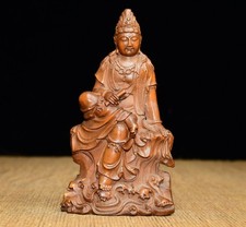 Wooden Statue Carving Guanyin Sculpture Buddha Goddess Of Mercy Gift Plaything