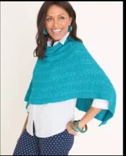 Chico’s Tape Yarn Poncho In Congo Green S/M Versatile Multiple Ways To Wear NWT 