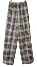 Vintage 70s Plaid Double Knit Wide Leg Pants Elastic Waist Red Green Lounge