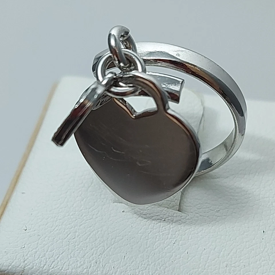 Anello argento 925 donna rodiato due cuori pendenti che si muovono pietre liscio - Immagine 3 di 4