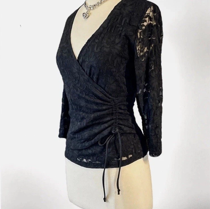 复古花边哥特式娃娃上衣 90 年代皱褶蝴蝶结浪漫奇思戈斯童话 — 第 3/4 张图片