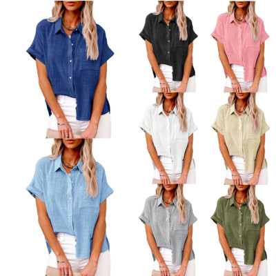 Frauen Baumwolle Leinen Casual Bluse Damen Button T Shirt Kurzarm Tops Plus  