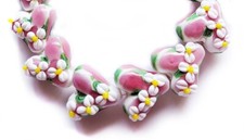 4 Handmade Lampwork Glass Bead Pink Heart 18 x 29 mm 4 Beads  a81 