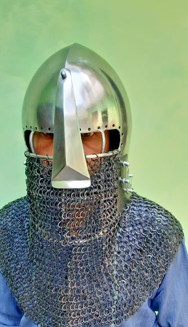 Medieval Steel Nasal Combat Bascinet Helmet for Buhurt and Elite Knights-image