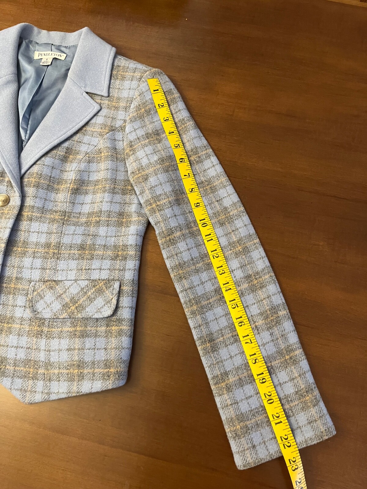 Pendleton Blue Tweed Plaid Fitted Button Blazer W… - image 8