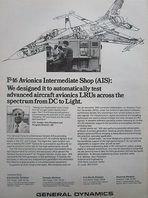6/1980 PUB GENERAL DYNAMICS F-16 AIS AVIONIK INTERMEDIATE SHOP ORIGINAL ANZEIGE