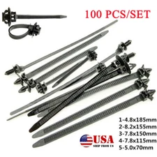 100 Pcs Mixed Car Line Cable Ties Zip Tie Clip Wiring Loom Harness Fastener Kit