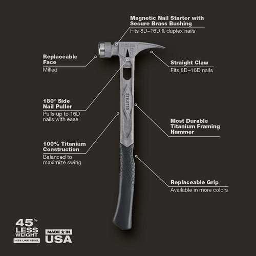 Stiletto Claw Hammers 15 Oz. Tibone Milled Face With Curved Handle Orange Grip - Picture 2 of 9