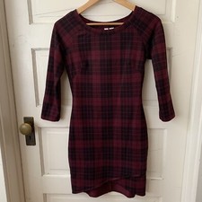Forever 21 Exclusive Plaid Tartan Red and Black Fitted 3/4 Length Arm Mini Dress