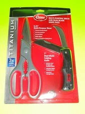 Clauss Titanium 8.25" Shear Cutting Scissors +7" Dual Blade Folding Pocket Knife