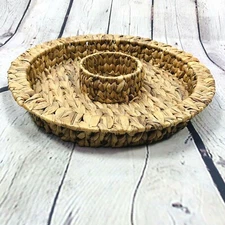 Raffia Chip and Dip Bowl Serving Platter Plate Boho Hippie Chic Wicker Seagrass 