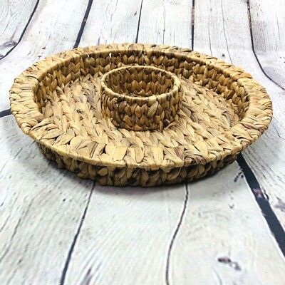 Raffia Chip and Dip Bowl Serving Platter Plate Boho Hippie Chic