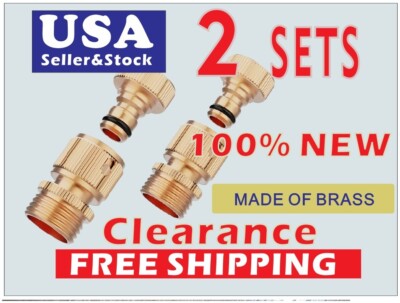  2 SET Brass Garden Water Hose Quick Connect Fittings Faucet Adapter 3/4''